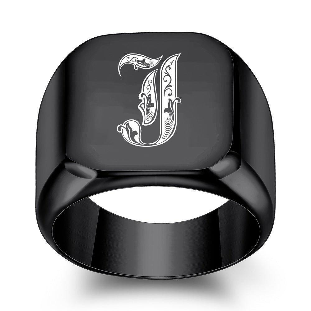Men's Initial Letter Titanium Steel Retro Punk Rings