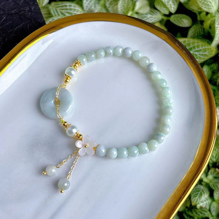 Natural Crystal A- Level Jade Emerald Round Bean Green Bracelet