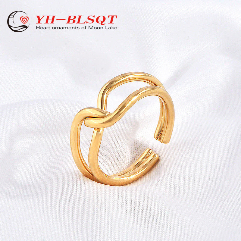 Women's & Men's Open Adjustable Knotted Titanium Steel Simple Rings