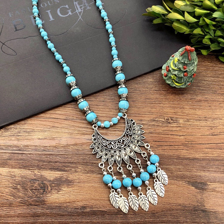 Women's Chain Moon Flower Colorful Beads Headdress Necklaces