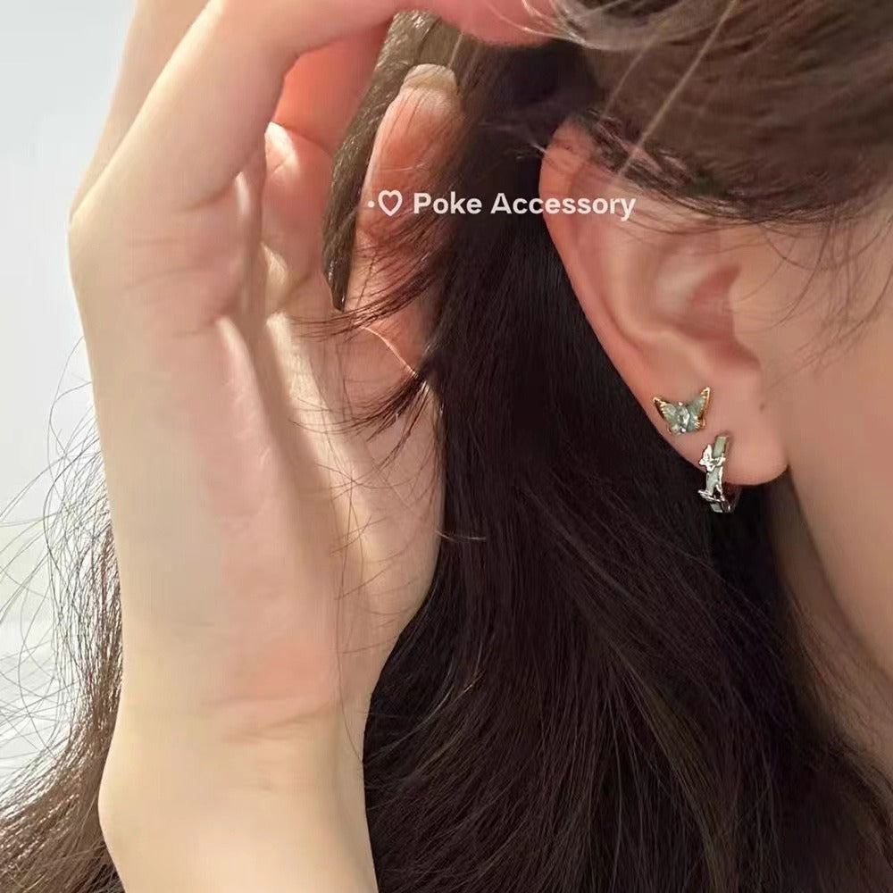Kitten Cold Water Clear Butterfly Gradient Dripping Oil Earrings
