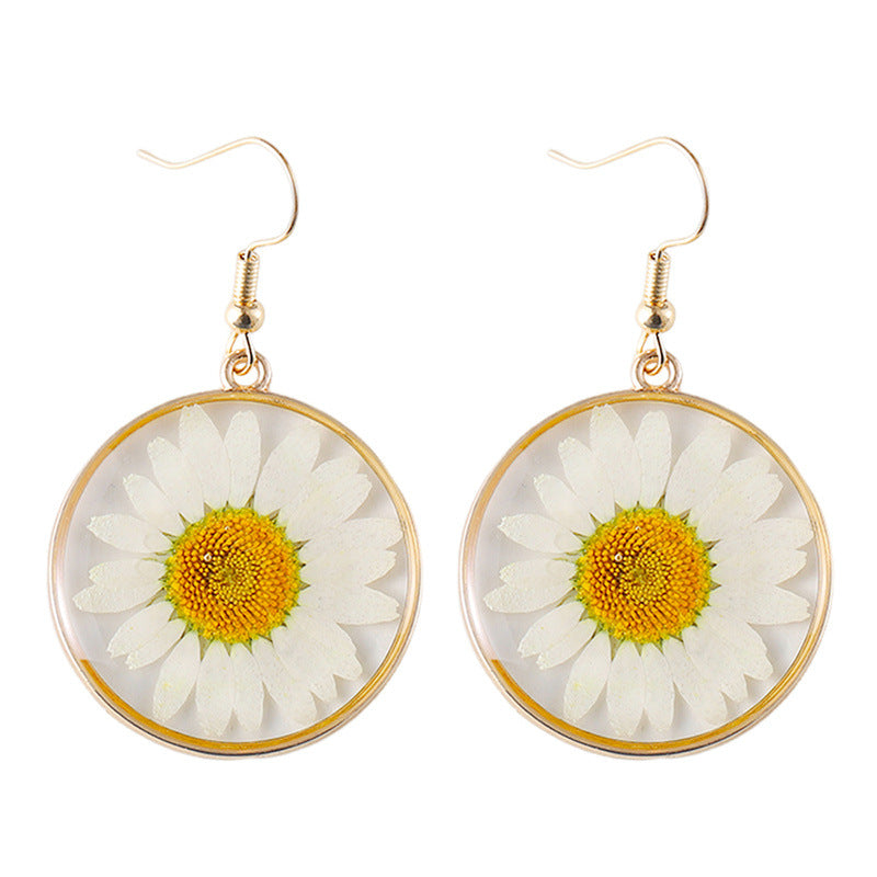 Fashion Personality Sunflower Epoxy Design Dried Flower Earrings