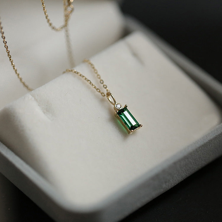 Gold-plated Grandmother Green Zircon Princess Square Necklaces