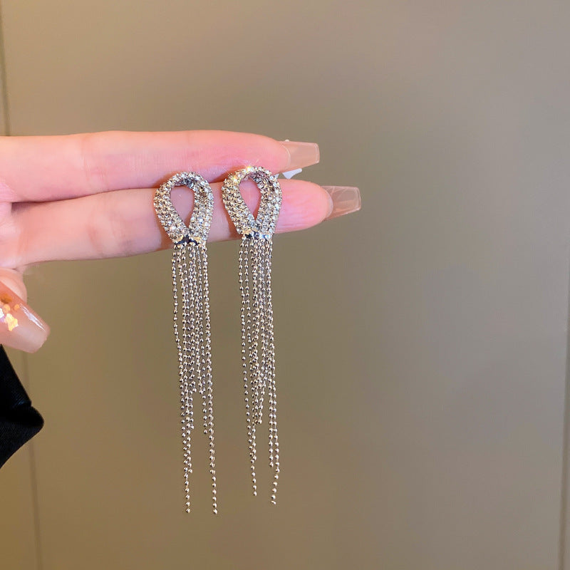 Women's Sier Light Luxury Long Tassel Exaggerated Earrings
