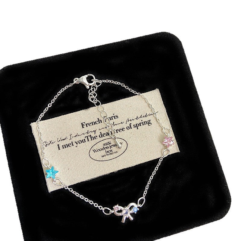 Pink Zircon Cake Bow Five-pointed Star Female Fresh Sweet Exquisite Bracelet