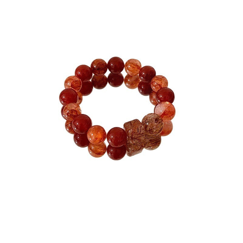 Women's Golden Autumn Natural Red Sealant Flower Agate Square Sugar Bracelet