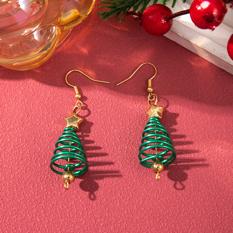 Handmade Exaggerated Big Christmas Tree Five-pointed Star Alloy Stitching Earrings