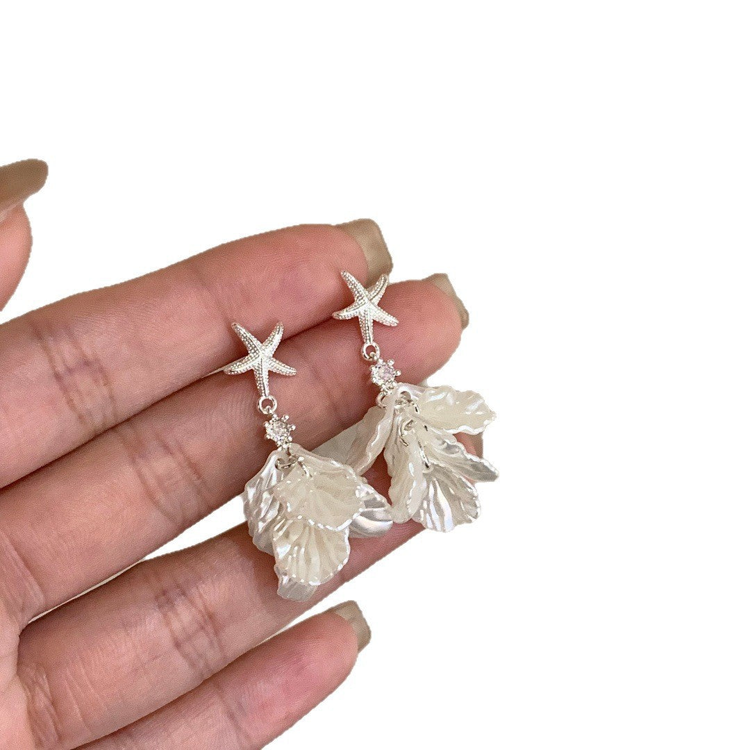 Women's Starfish Shell Petal Fringe Light Luxury High-grade Unique Stud Earrings