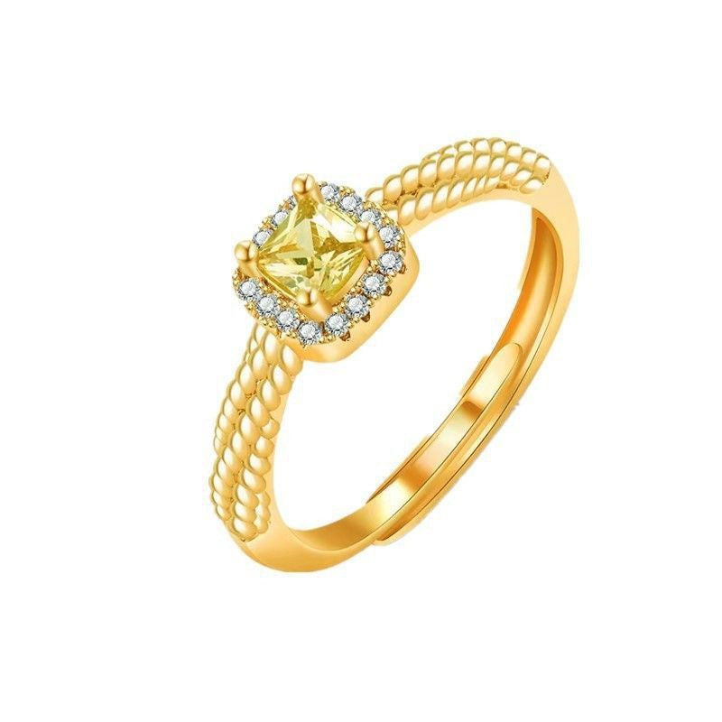 Women's Small Sugar Cube Inlaid Yellow Diamond Twist Gold Rings