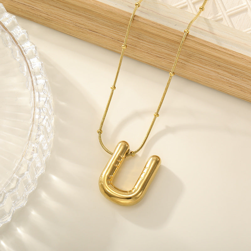 Women's Trendy Bubble Letter Colorfast Titanium Steel Design Pendants