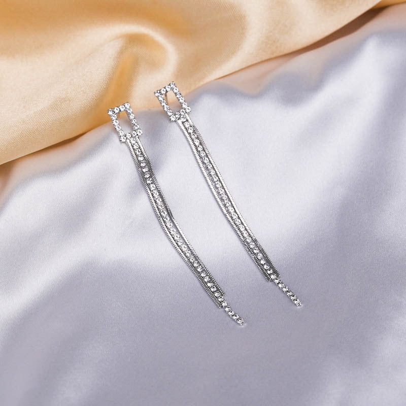 Women's Sier Light Luxury Long Tassel Exaggerated Earrings