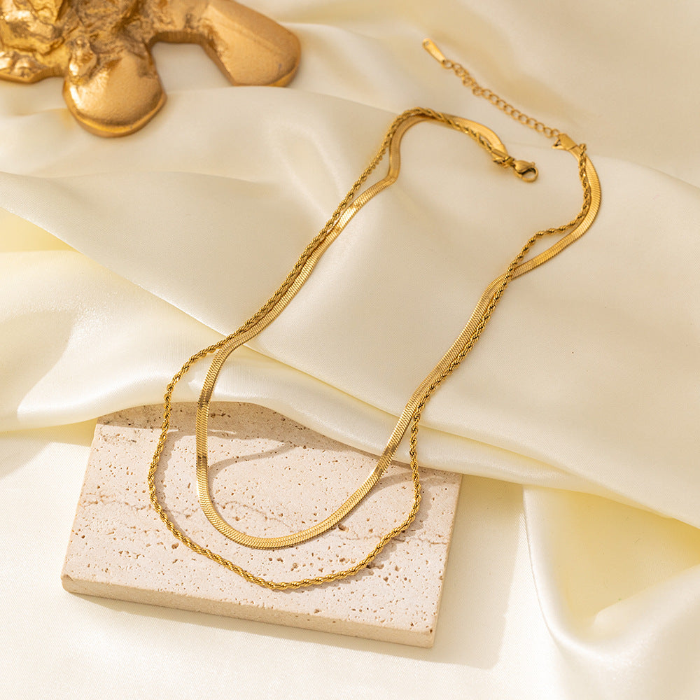 Women's Popular Twin Style Gold-plated Titanium Steel Necklaces