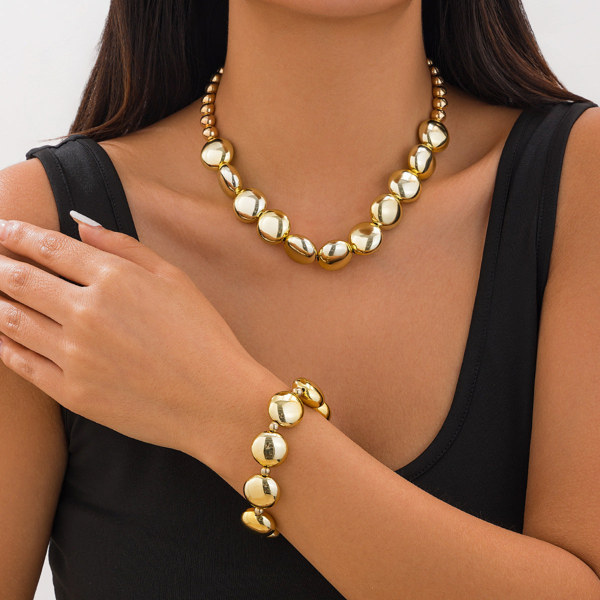 Exaggerated Irregular Beaded Personality Geometry Glossy Necklaces