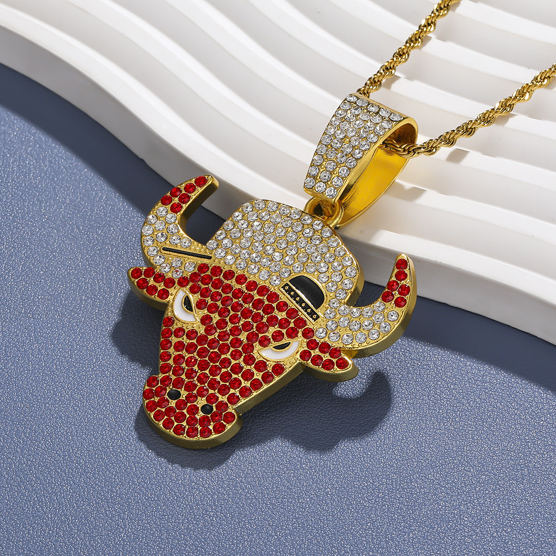 Women's & Men's Personality Fashion Diamond Domineering Bull Head Necklaces