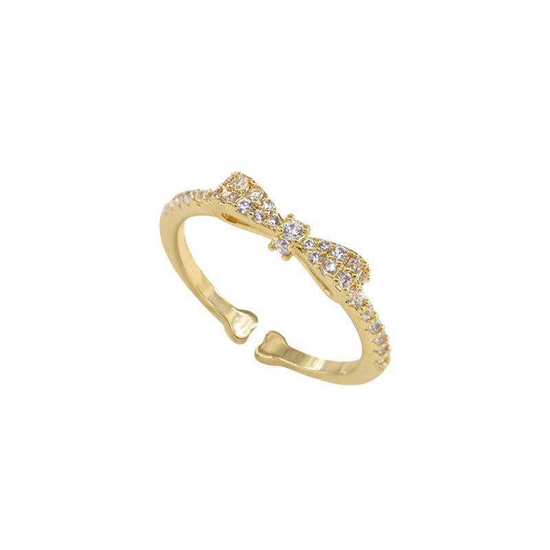 Minority Design Rhinestone Bow Female Stylish Simple Versatile High Rings