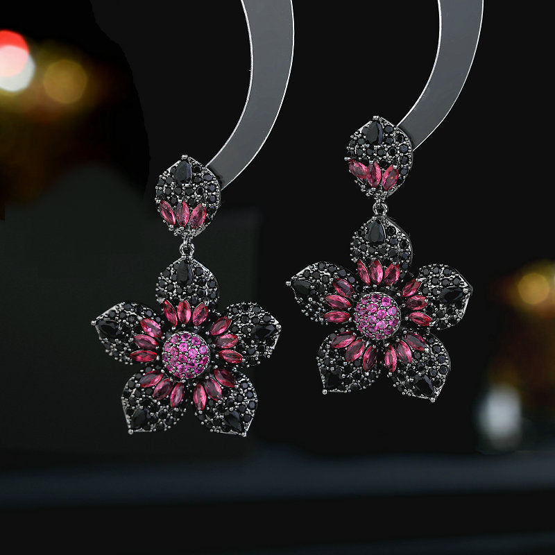 Color Zircon Exaggerated Elegant Graceful Wedding Banquet Dress With Earrings