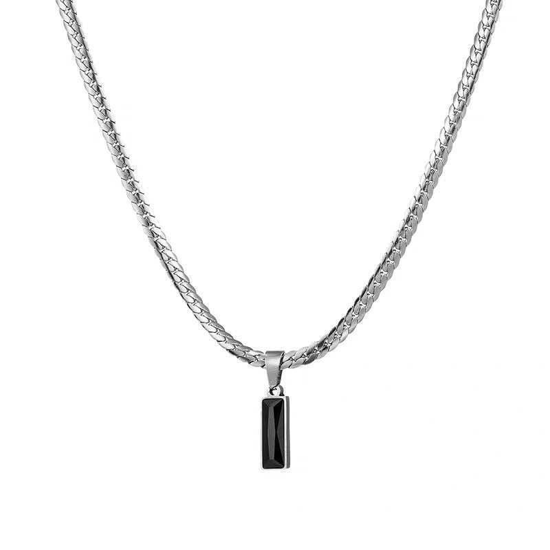 Men's Titanium Steel No Fading Black Zircon Embossed Necklace