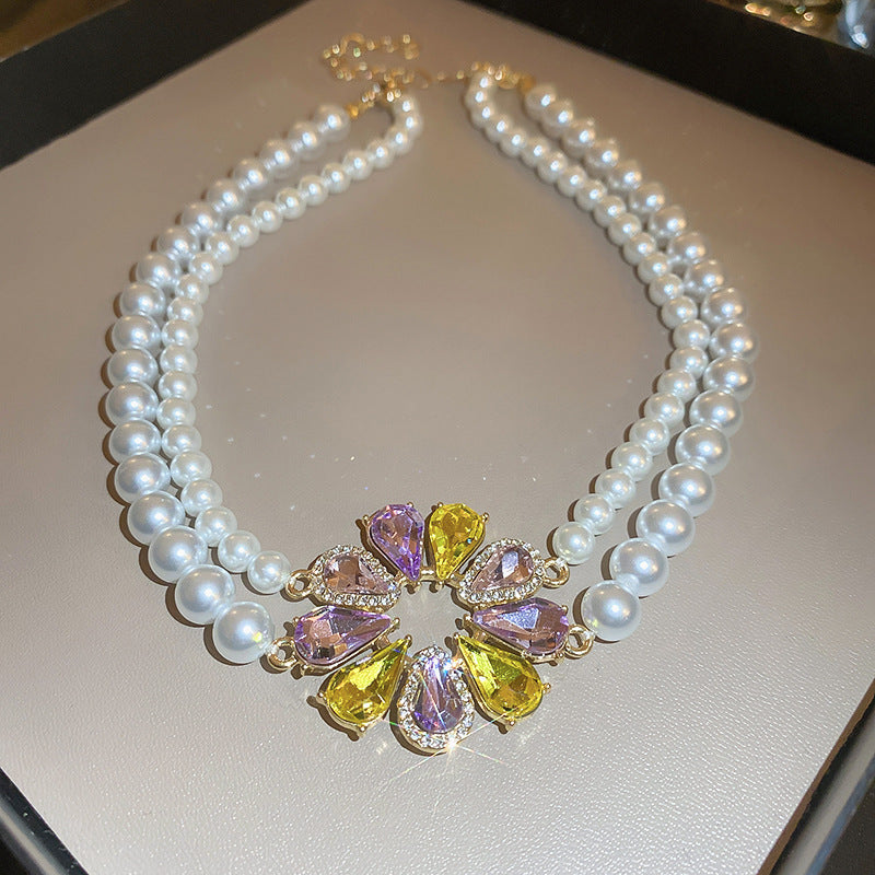 Women's Diamond Artificial Pearl Vintage Court Style Necklaces