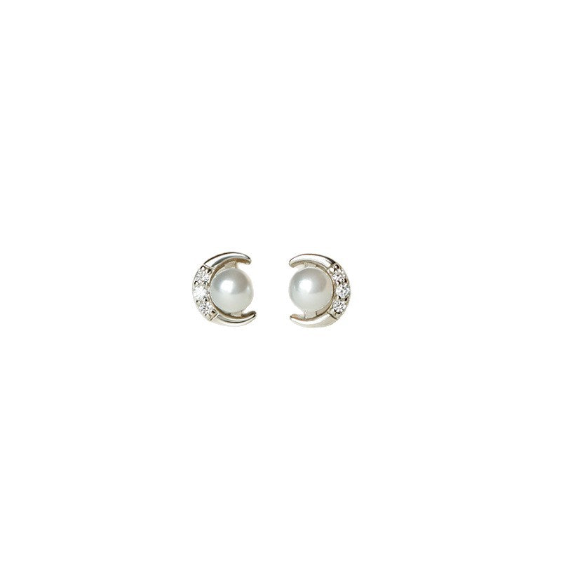 Women's Sier Moon Light Luxury Minority High-grade Zircon Stud Earrings