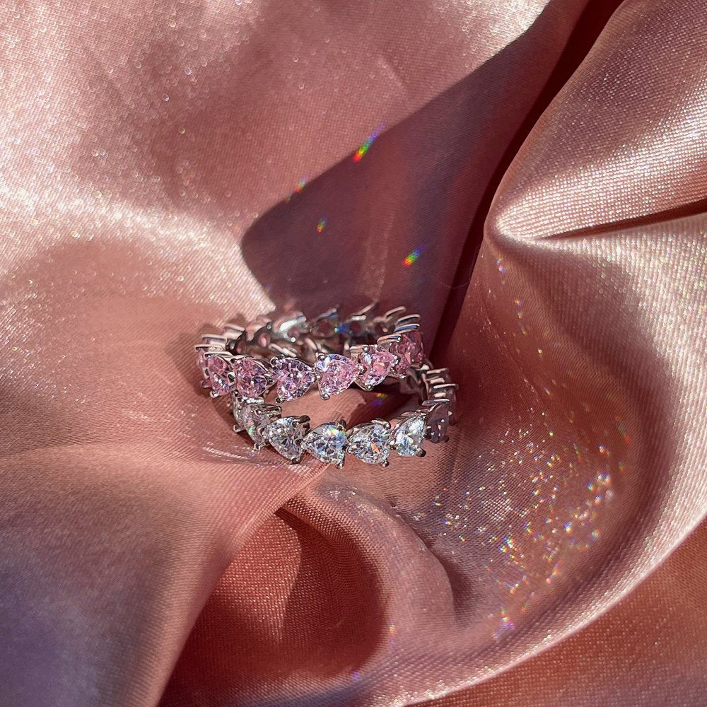 Peach Heart Zircon Gang Drill Light Luxury Colorful Rings