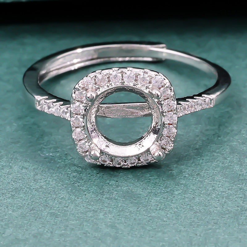 Full Diamond Square Bag Round Empty Setting Egg Surface Inlaid Ring