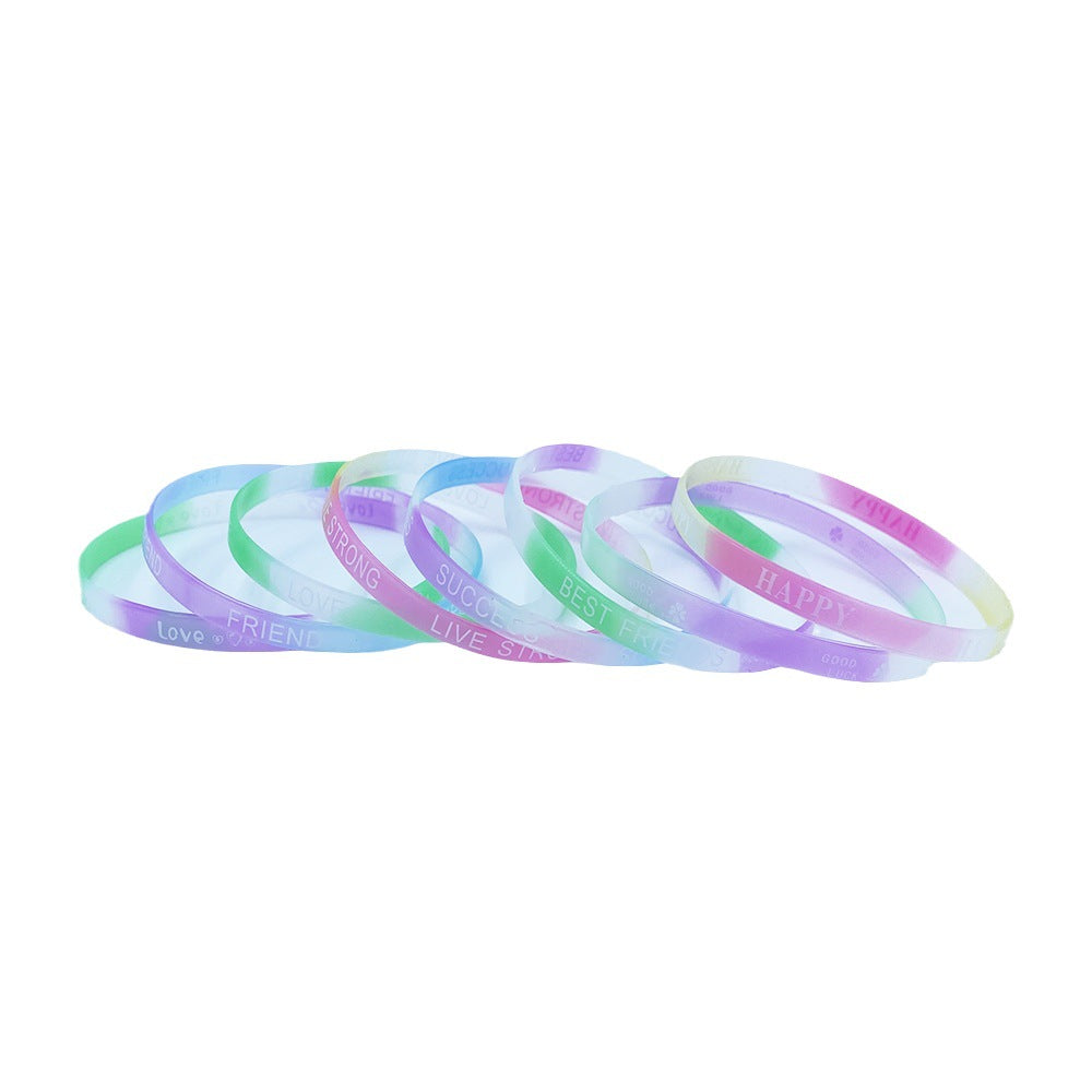 Wide Silicone Candy Color Sports Style With Letters Bracelet