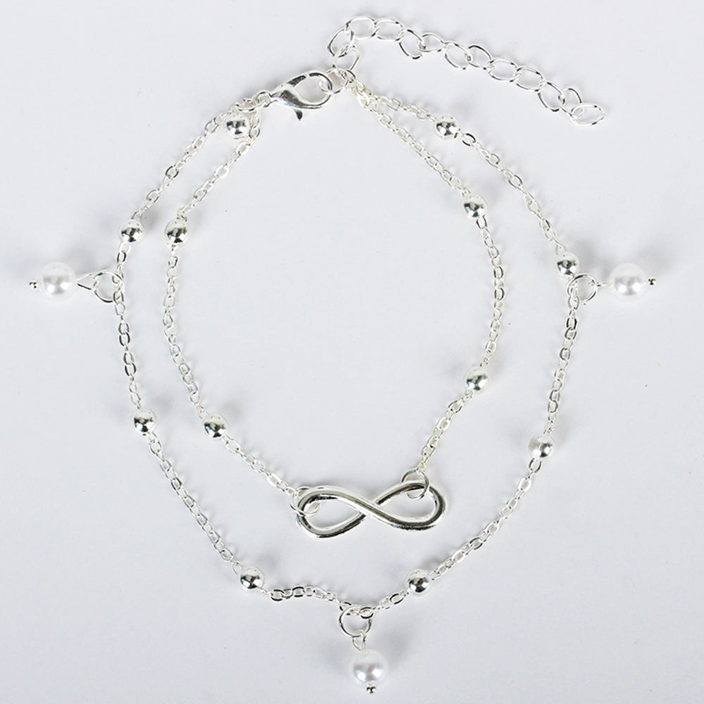 Women's Su Meng Vintage Pearl Heart Unlimited Fashion Bohemian Foot Anklets