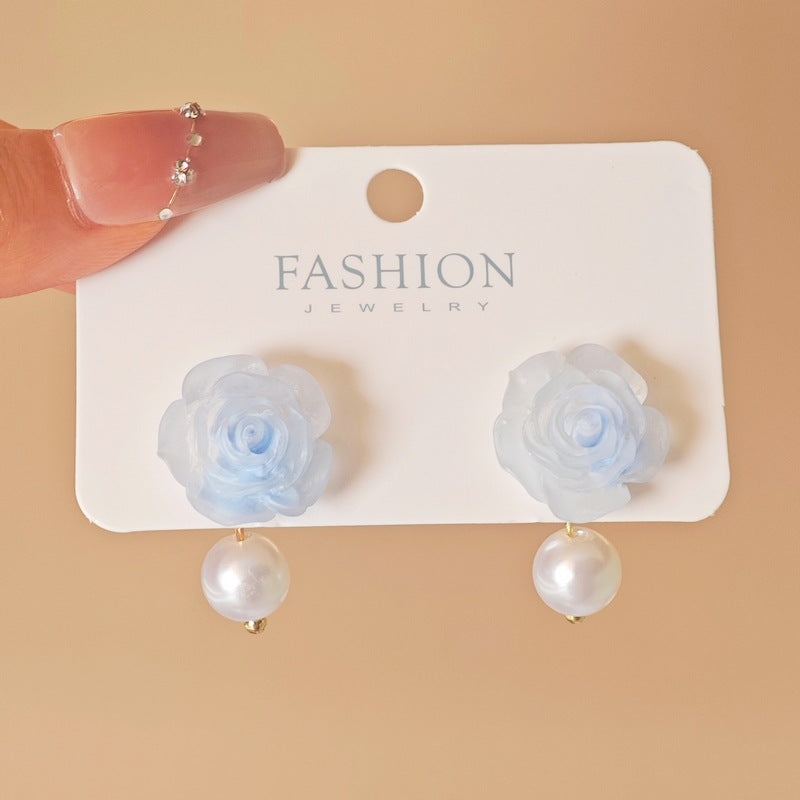 Women's Style Autumn Pearl Camellia Light Luxury Earrings