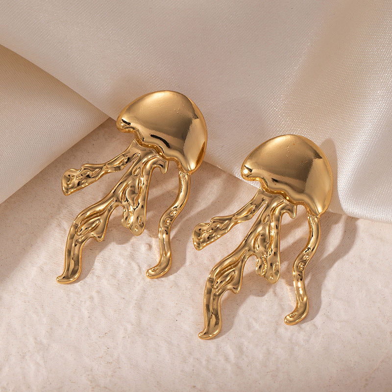 Popular Stainless Steel Jellyfish Beach Vacation Style Stud Earrings