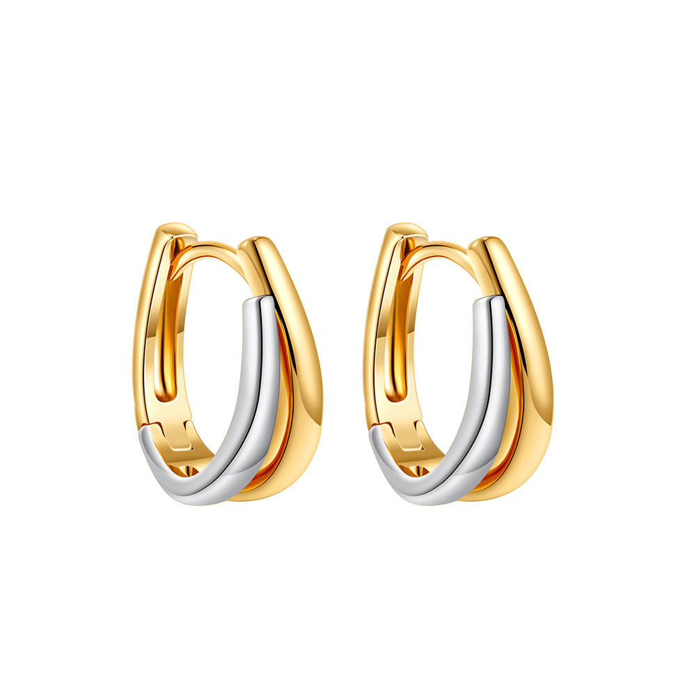 Steel Glossy Simple U-shaped Gold Sier Two-tone Earrings
