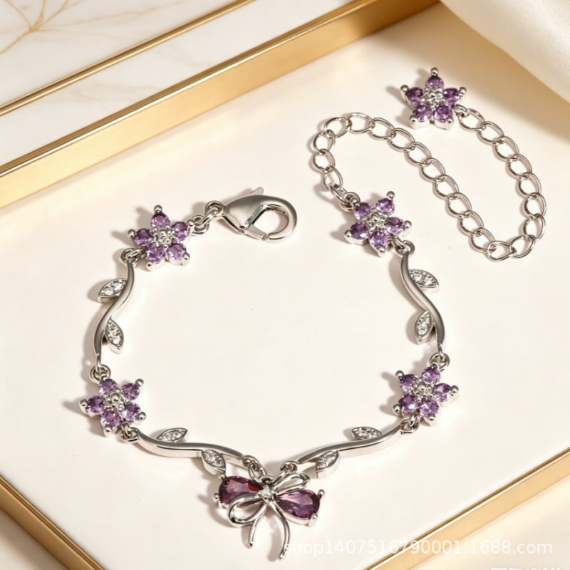 Light Luxury Diamond Five Petal Flower Branch Leaf Creative Petals Bracelets