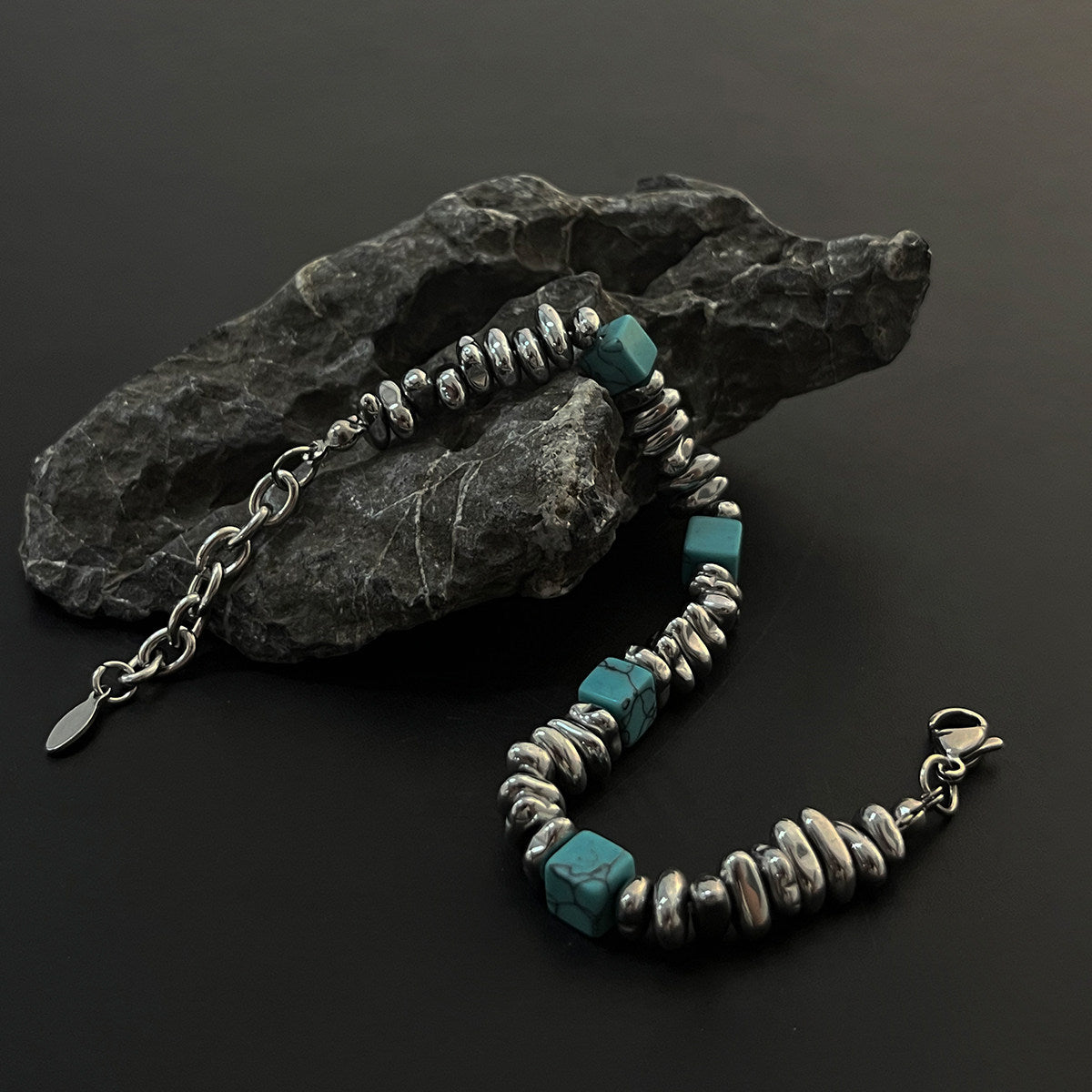 Men's Sense Niche Irregular Titanium Steel Turquoise Bracelet