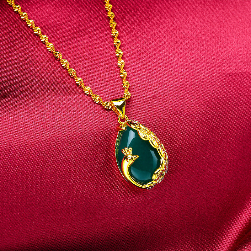 Luxury Imitation Gold Opal Peacock Female Necklaces