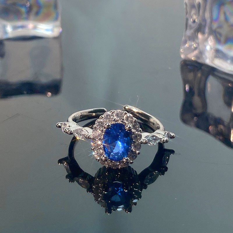 Mint Blue Color Love Heart-shaped Light Luxury Rings