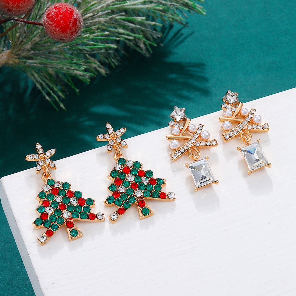 Women's Style Diamond Christmas Tree Exquisite Temperament Colorful Earrings