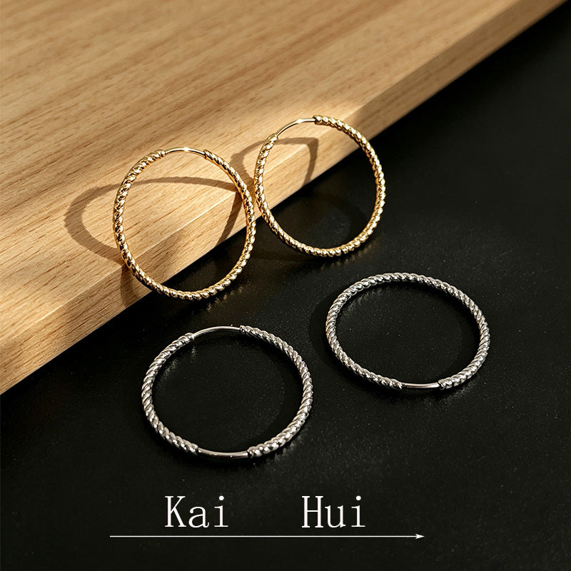 Steel Light Luxury Female Meteor Shower Twill Circle Large Hoop Earrings