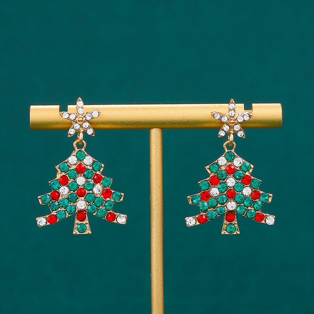 Women's Style Diamond Christmas Tree Exquisite Temperament Colorful Earrings