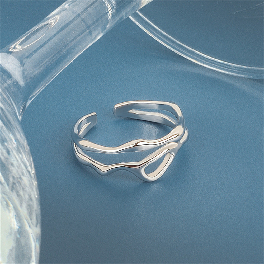 Women's Korean Style Niche Design Free Shape Irregular Curve Bar Open Ring