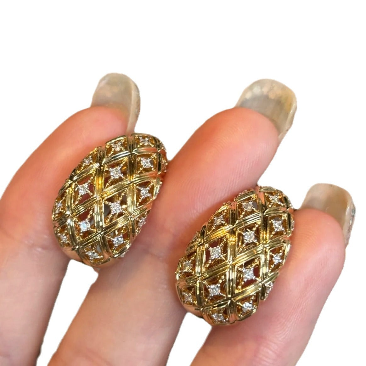 French Vintage Style Woven Hollowed Micro Inlaid Zircon Clip Diamond Earrings