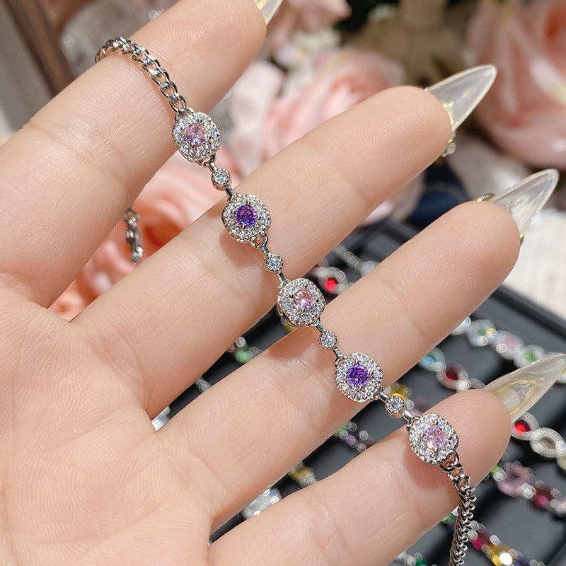 Full Transparent Tourmaline Colored Gems Female Plated Bright Bracelet