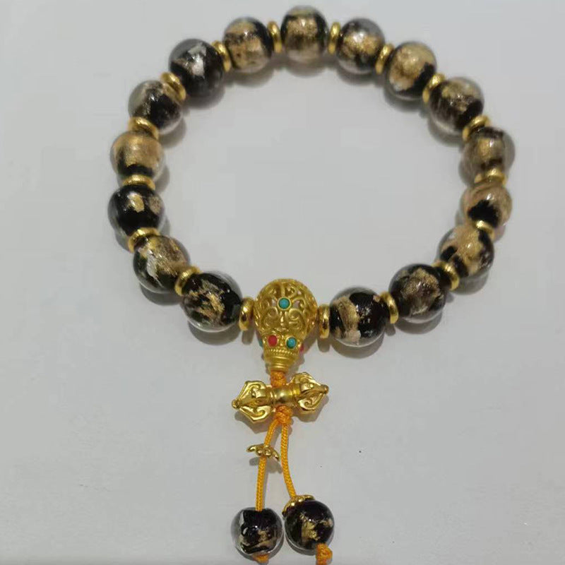 Gray Gold Foil Colored Glaze Vajra Three-way Lucky Beads Bracelet
