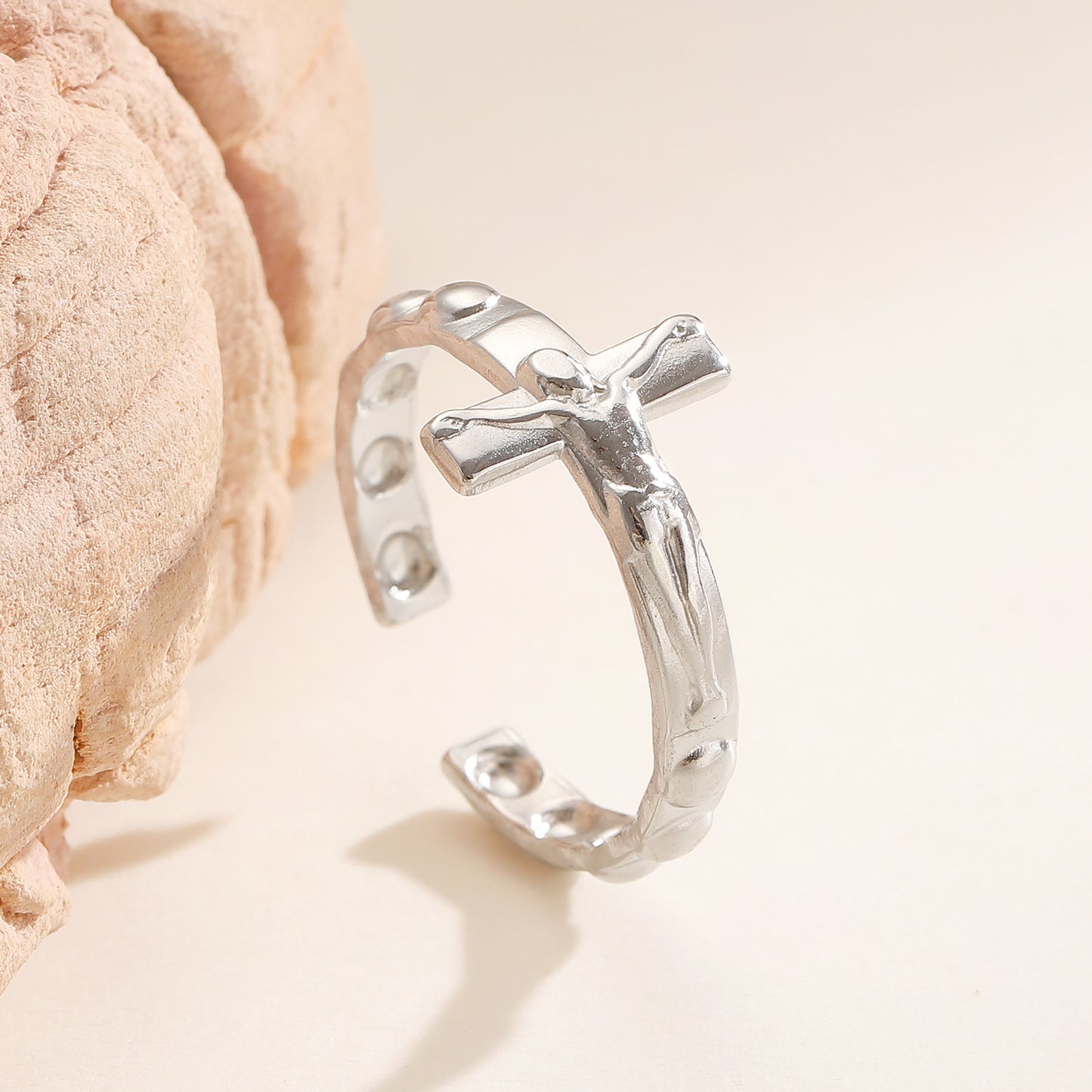 Cross Stainless Steel Female Unisex Crucified Ring