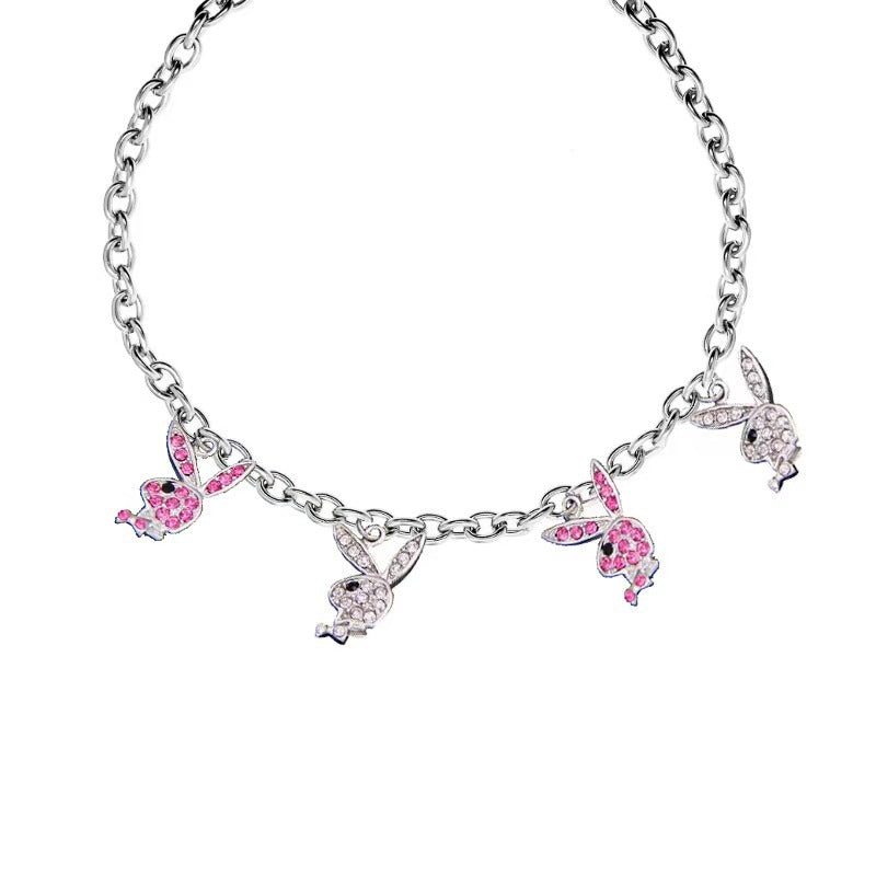 Fashion Hemp Flowers Chain Diamond Rabbit Necklaces