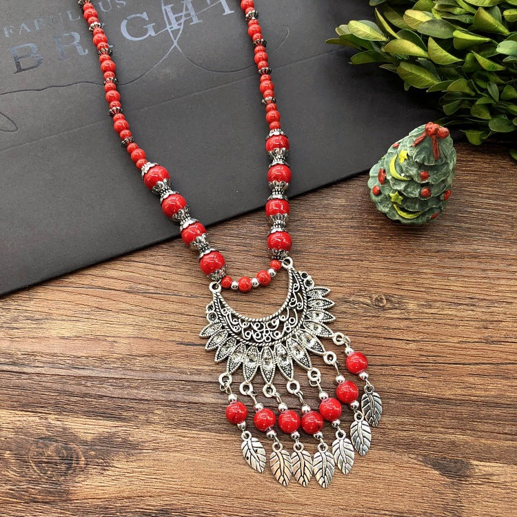 Women's Chain Moon Flower Colorful Beads Headdress Necklaces