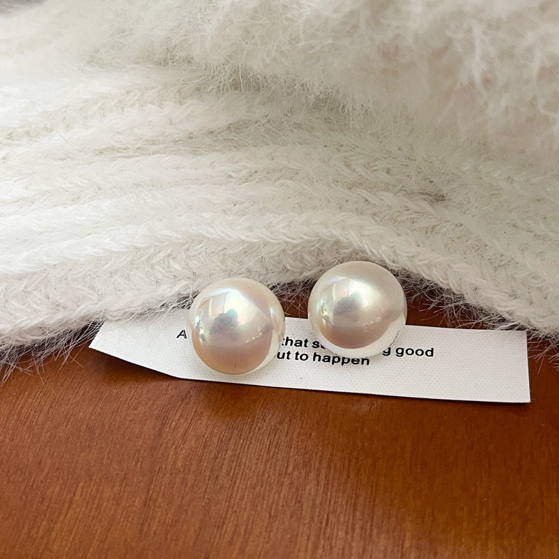Women's Sier Needle Round Steamed Bread Mabe Pearl For Earrings