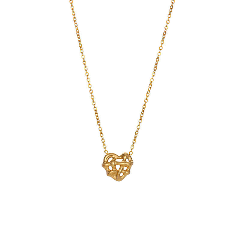 Winding Heart Style Gold-plated Titanium Steel Woven Peach Necklace