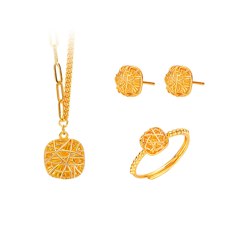 Women's Brushed Small Sugar Cube Three-piece Set Rings