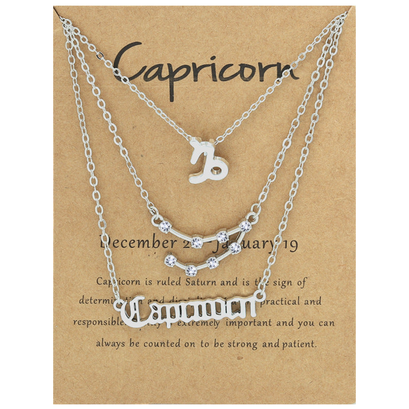 Constellations Suit Retro Alphabet Symbol Diamond Necklaces