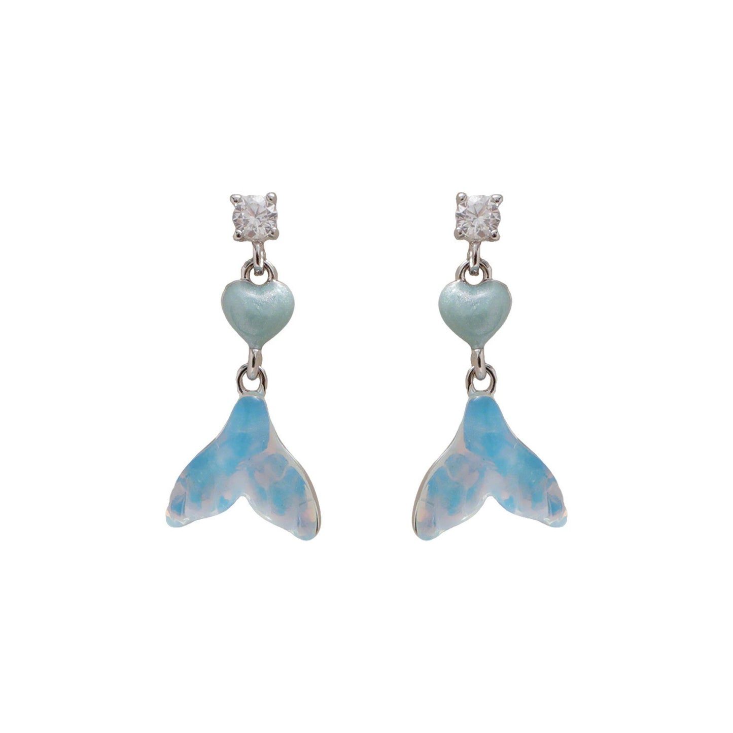 Women's Elegant Mermaid Color Series Fishtail Love Heart Design Light Luxury Earrings