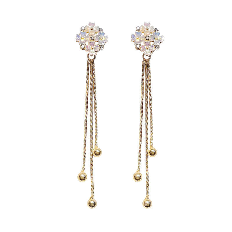 Flower Refined Long High-grade Tassel Affordable Luxury Fashion Sier Needle Earrings